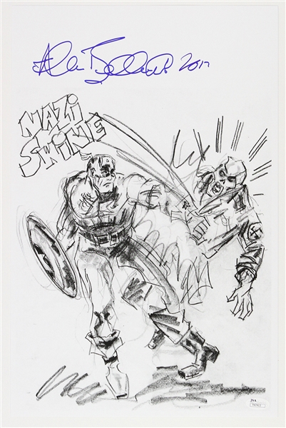 1941 circa Allen Bellman Captain America Battling Red Skull Signed 11x17 Sketch Print (JSA)