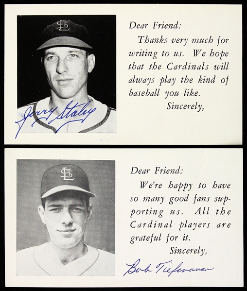 1947-1961 Gerry Staley and Bob Tiefenauer St. Louis Cardinals Signed 3"x 5" Postcards (JSA)