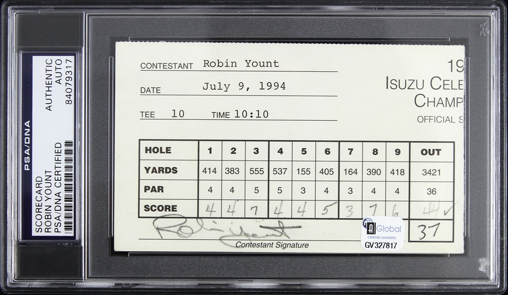 1994 Robin Yount Milwaukee Brewers Signed 3"x 5" Scorecard (PSA/DNA Slabbed)