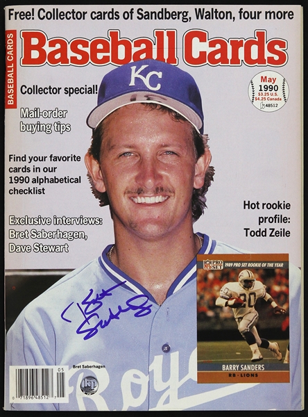 1990 Bret Saberhagen Kansas City Royals Signed Baseball Cards Magazine (JSA)