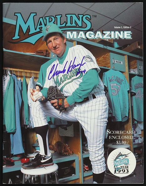 1993 Charlie Hough Florida Marlins Signed Marlins Magazine (JSA)