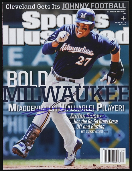 2014 Carlos Gomez Milwaukee Brewers Signed Sports Illustrated (JSA)