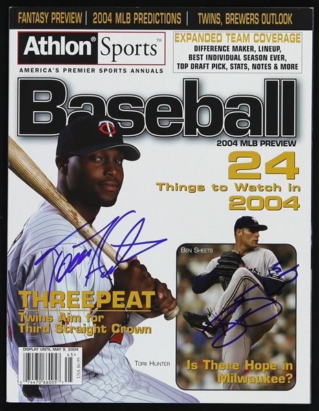 2004 Torii Hunter Minnesota Twins & Ben Sheets Milwaukee Brewers Signed Athlon Sports Baseball Magazine (JSA)
