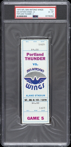 1975 Portland Thunder vs San Antonio Wings WFL Full Ticket (PSA/DNA Slabbed)