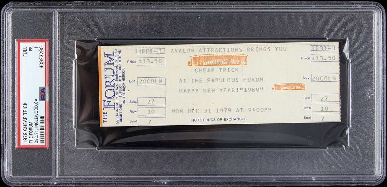 1979 Cheap Trick The Forum "Happy New Year 1980" Full Ticket (PSA/DNA Slabbed)