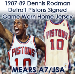 1987-89 Dennis Rodman Detroit Pistons Signed Game Worn Home Jersey (MEARS A7/JSA)