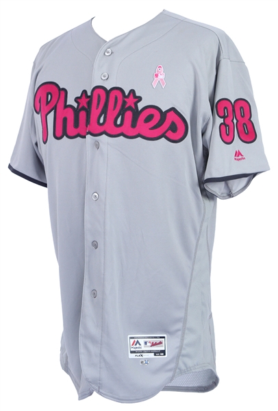 2016 (May 8) Andrew Bailey Philadelphia Phillies Game Worn Mothers Day Jersey (MEARS LOA/MLB Hologram)