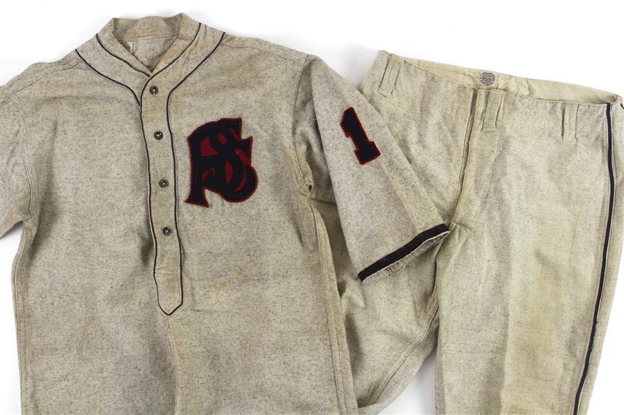 1910s-20s FSC #1 Game Worn Spalding Flannel Baseball Uniform w/ Jersey & Pants (MEARS LOA)