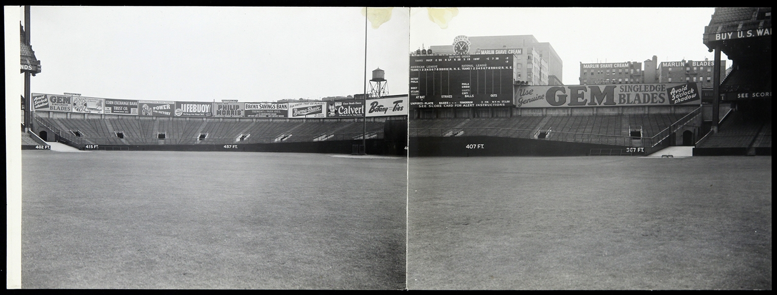  1943 Yankee Stadium Original 7”x 19” Panoramic Folded Photo