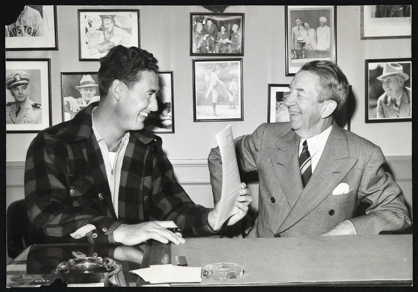 1947 (February 3rd) Ted Williams Boston Red Sox General Manager Eddie Collins Signing Contract Original 6”x8” Photo