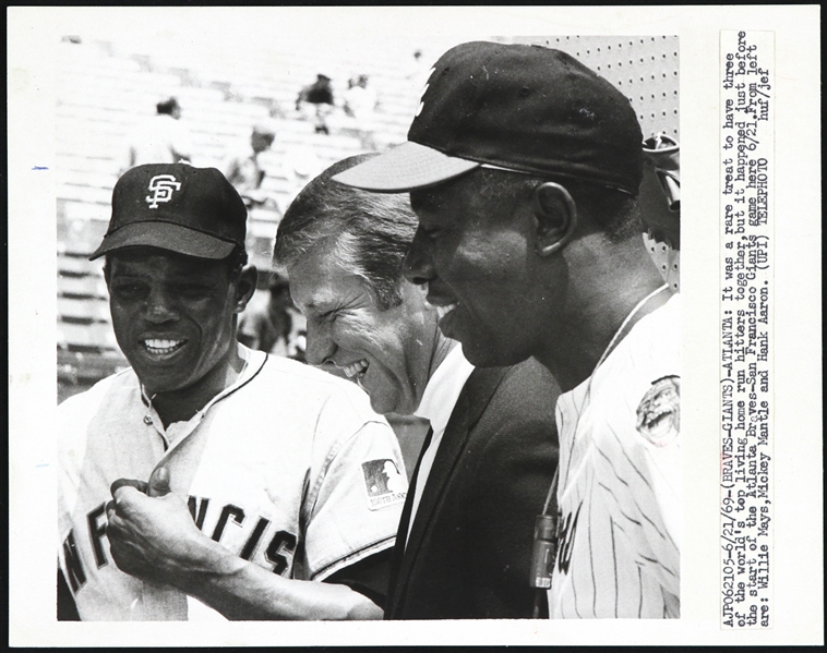 1969 (June 21) Hank Aaron Willie Mays 7”x9” Original Photo