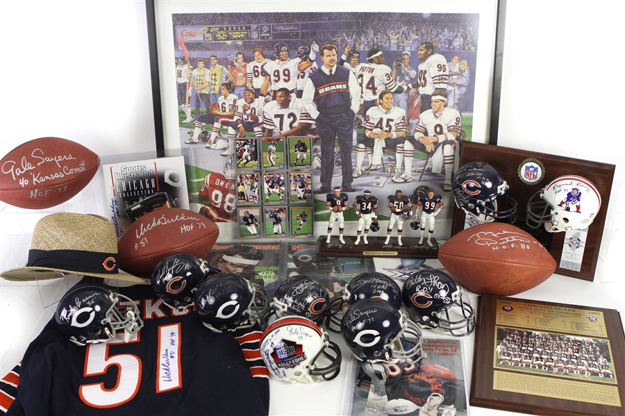 1980s-2000s Chicago Bears Memorabilia Collection - Lot of 35 w/ 20 Signed Including Dick Butkus, Mike Ditka, Gale Sayers, Mike Singletary, Framed Pieces & More (JSA)