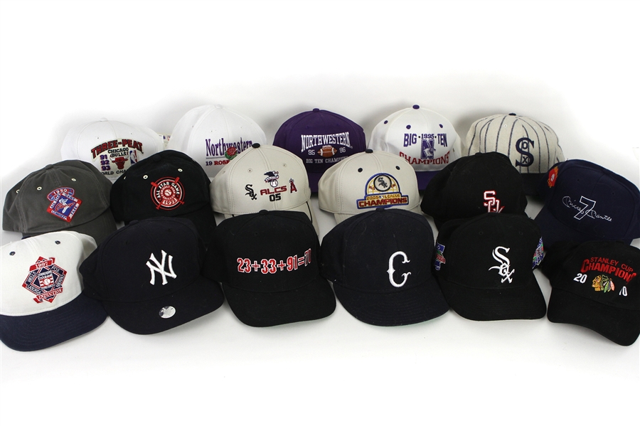 1990s-2000s Chicago White Sox Bulls Blackhawks Bears Northwestern Cap Collection - Lot of 33