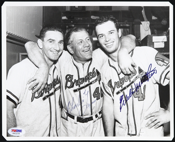 1953-1956 Charlie Grimm Eddie Mathews Milwaukee Braves Signed 8x10 B&W Photo (PSA)