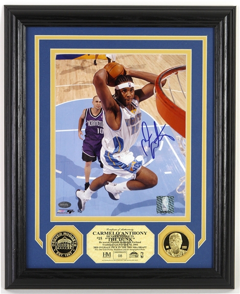 2004 Carmelo Antony Denver Nuggets Signed 13" x 16" Framed Highland Mint Display (JSA) 8/50