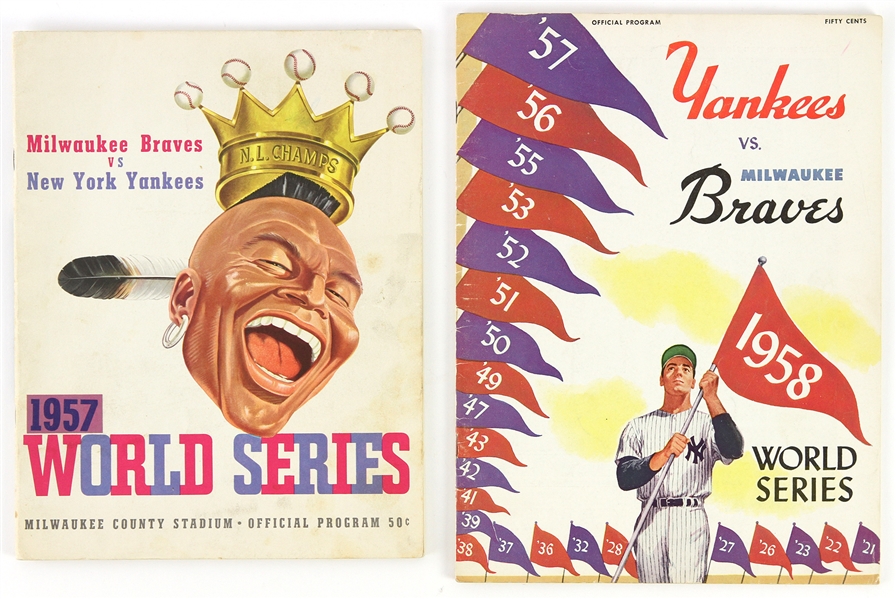1957-58 New York Yankees Milwaukee Braves Yankee Stadium County Stadium World Series Programs - Lot of 2