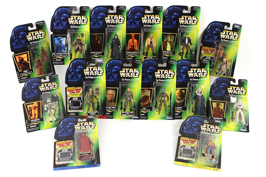 1997 Star Wars The Power of The Force MOC Action Figures - Lot of 14 w/ Bespin Han Solo, Luke Skywalker, Leia in Boushh Disguise & More