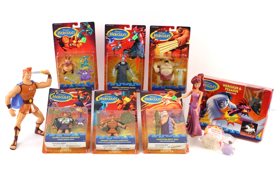 1997 Disneys Hercules MOC Action Figures - Lot of 11 w/ Sword Fighting Hercules, Hydra Slaying Hercules, Lightning Bolt Zeus & More