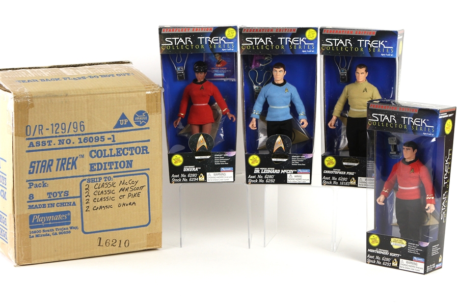 1995-96 Star Trek Collector Series MIB 9" Action Figures - Lot of 8 w/ Captain Christopher Pike, Dr. Leonard McCoy, Lieutenant Uhura, & Lt. Commander Montgomery Scott