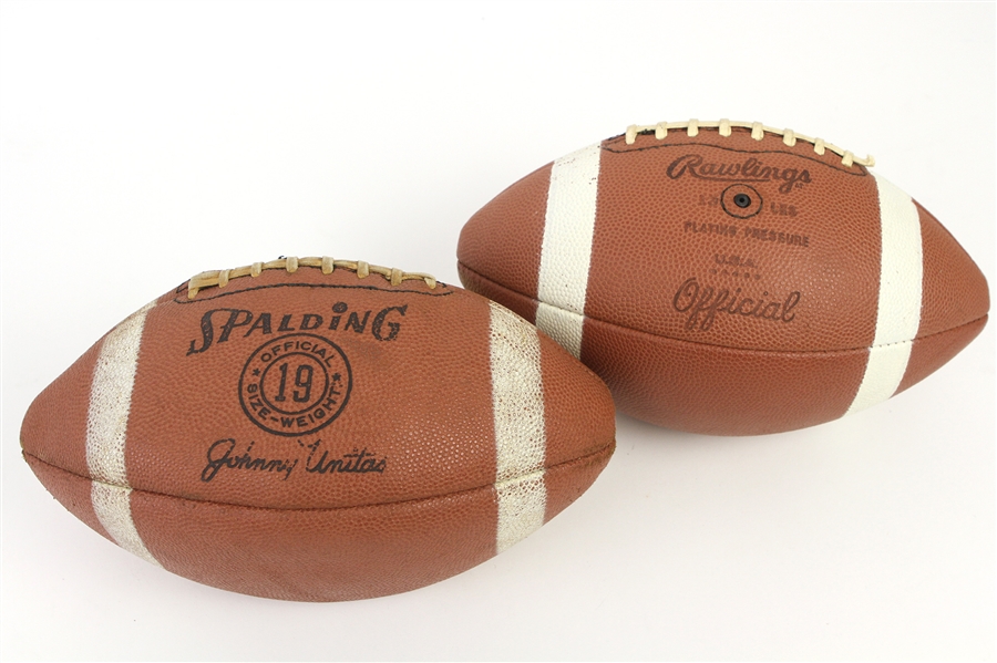 1970s Store Model Footballs - Lot of 2 w/ Spalding Johnny Unitas Signature Model & Rawlings NFL-200