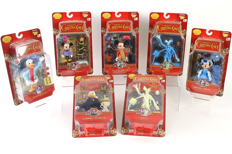 2003 Mickeys Christmas Carol MOC Action Figures - Lot of 8 w/ Mickey Mouse, Minnie Mouse, Scrooge McDuck, Glow in the Dark Goofy & More
