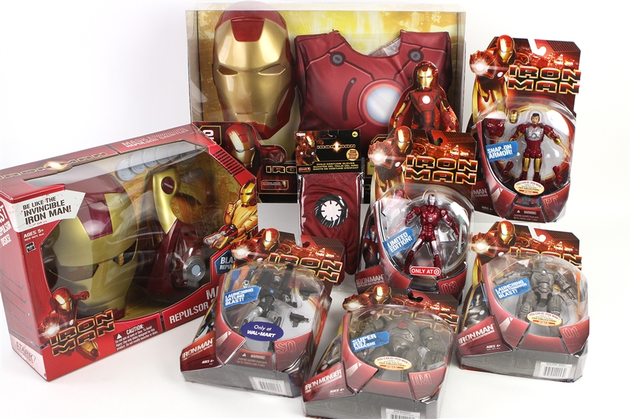 2008 Iron Man Toy Collection - Lot of 9 w/ MOC Action Figures, MIB Blaster, MIB Child Costume & More