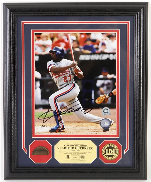 2002 Vladimir Guerrero Montreal Expos 13" x 16" Framed Display w/ Game Used Bat Piece & Signed Photo (JSA) 17/127