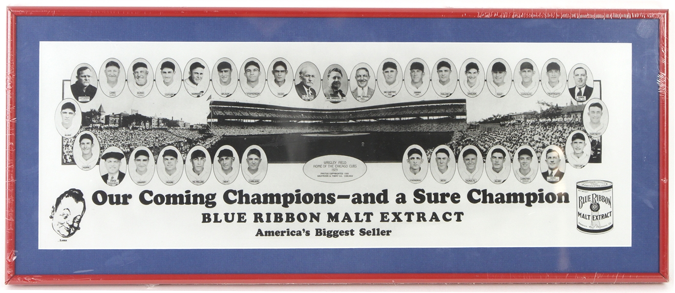 1929 Chicago Cubs 10" x 25" Framed Blue Ribbon Malt Extract Reprint Broadside