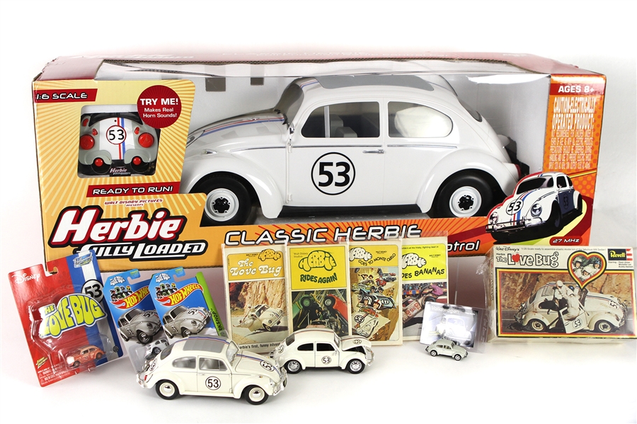 1960s-2000s Herbie The Love Bug Collection - Lot of 13 w/ MIB Remote Controlled Car, Books, MOC Matchbox Cars & More