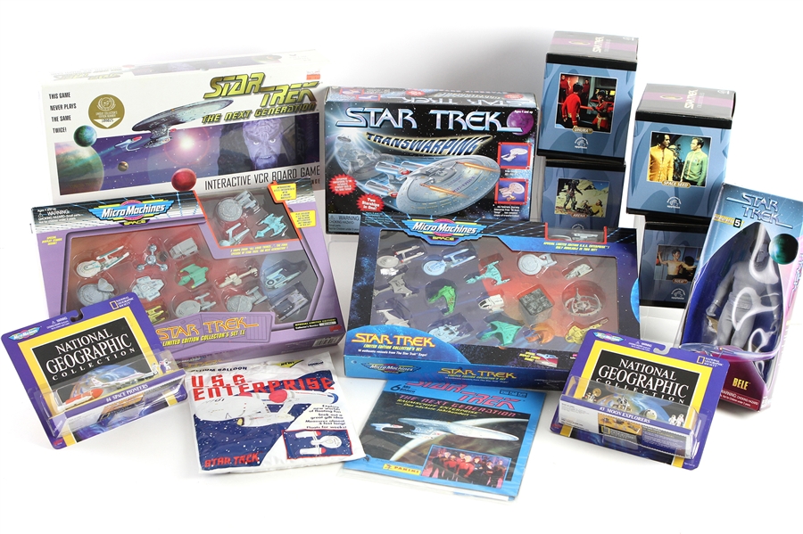 1990s Star Trek Toy Collection - Lot of 14 w/ MIB Miniatures, MIB Micro Machines, MIB Action Figures, Board Game & More