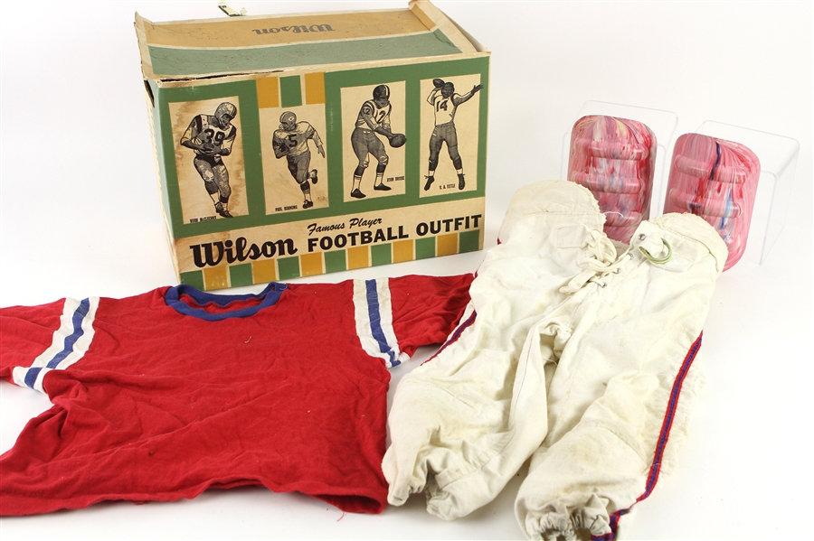 1950s Youth Football Jersey, Padded Pants & Wilson Box - Lot of 4