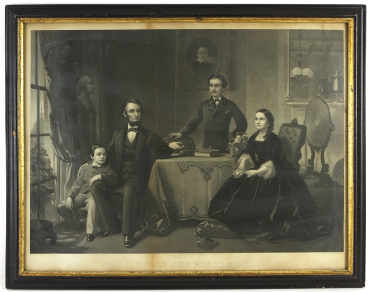 1866 Abraham Lincoln & Family 22" x 29" Framed Engraved Portrait