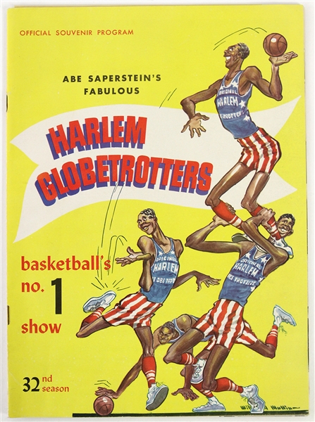 1958 Abe Sapersteins Fabulous Harlem Globetrotters Basketballs No. 1 Show Program w/ Wilt Chamberlain Roster Sheet