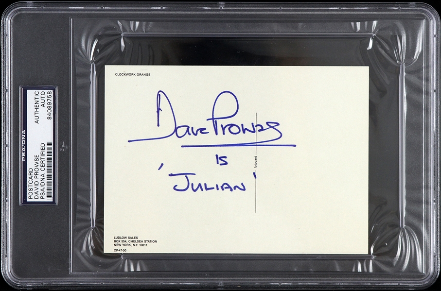1971 David Prowse Autographed Clockwork Orange Postcard (PSA/DNA Slabbed)