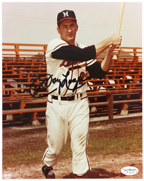 1953-61 Johnny Logan Milwaukee Braves Signed 8"x 10" Color Photo *JSA*