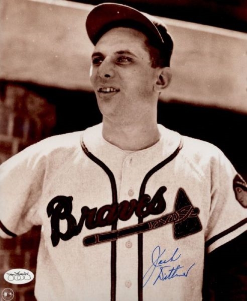 1953-56 Jack Dittmer Milwaukee Braves Autographed 8x10 Sepia Photo *JSA*