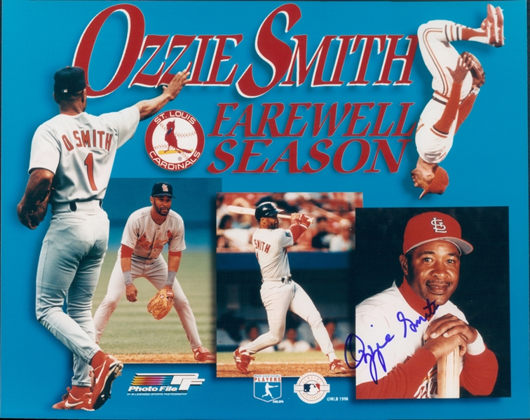 1982-1996 Ozzie Smith St. Louis Cardinals Autographed Colored 8x10 Photo (JSA)