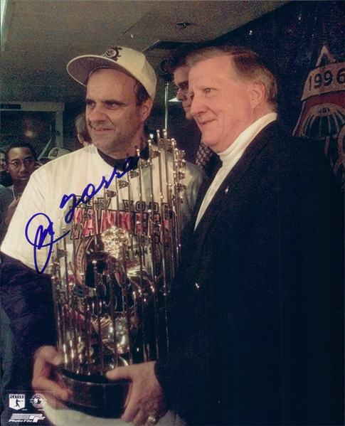 1996 Joe Torre New York Yankees with the World Series Trophy Autographed Colored 8"x10" Photo (JSA)