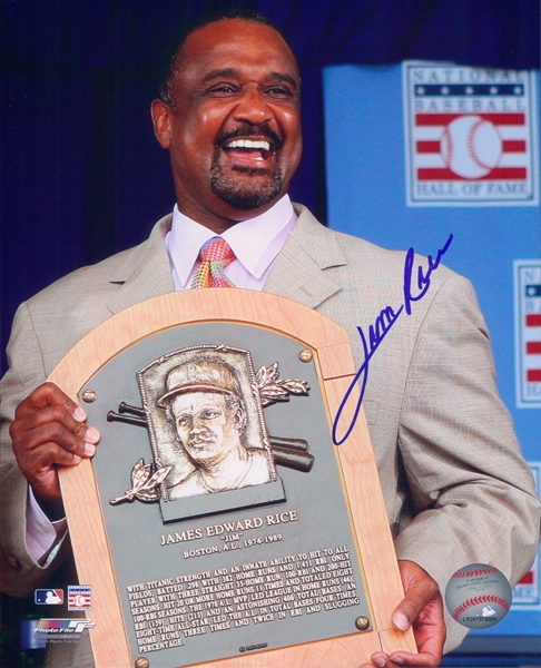 2009 Jim Rice Hall of Fame Induction Autographed Color 8"x10" Photo (JSA)