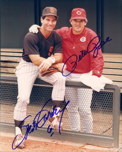 1984-1986 Steve Garvey San Diego Padres and Pete Rose Cincinnati Reds Autographed Colored 8"x10" Photo (JSA)