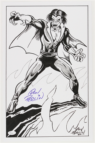 1990s circa Don Perlin Moribus The Living Vampire Ink Commission Sketch Signed 11x17 Print (JSA)