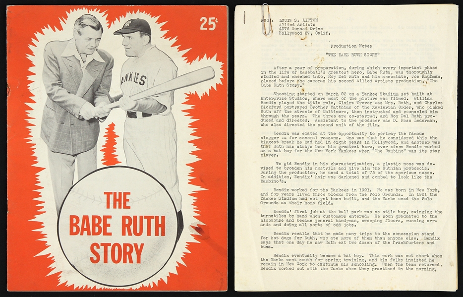 1948 Babe Ruth Story Production Notes & Program