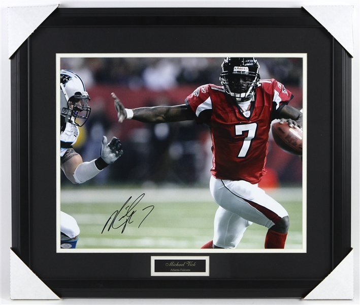 2000s Michael Vick Atlanta Falcons Signed 22" x 27" Framed Photo Display (JSA/Steiner)