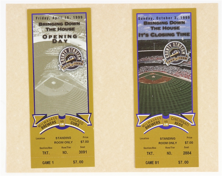 1999 Milwaukee Brewers County Stadium Opening/Closing Day Full Tickets 