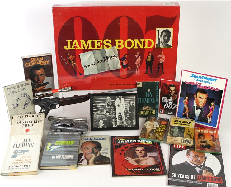 1960s-80s Sean Connery James Bond Collection - Lot of 25+ w/ Board Games, Magazines, Books, Movie Poster & More