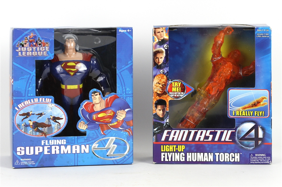 2003-2005 Superman and Flying Human Torch Action Figures (Lot of 2)