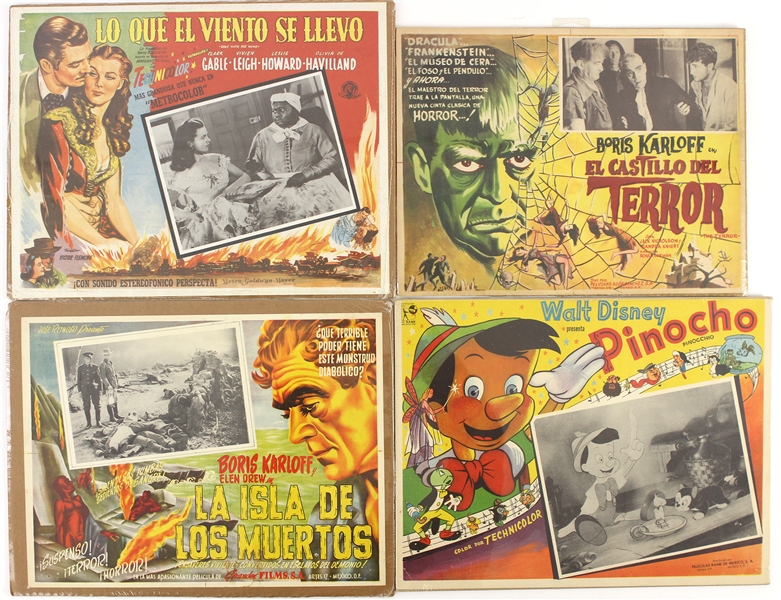 1940s-60s Spanish Language Movie Poster Collection - Lot of 5 w/ Pinocchio, Gone With The Wind, Boris Karloff & More