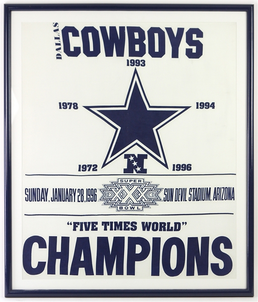 1996 Dallas Cowboys Super Bowl XXX Five Time World Champions 32" x 37" Framed Flag