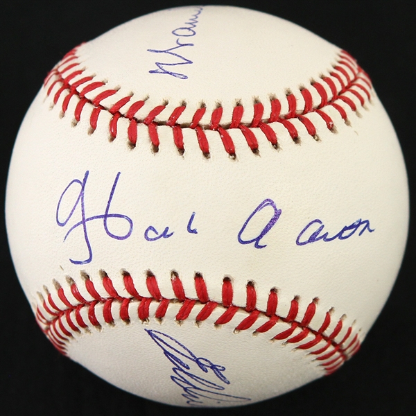 1995-99 Hank Aaron Warren Spahn Eddie Mathews Milwaukee Braves Signed ONL Coleman Baseball (*JSA*)
