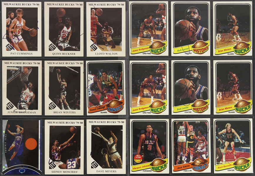 1970s-2000s Basketball & Football Signed & Game Worn Trading Cards - Lot of 35 w/ Steve Nash, Shareef Abdur Rahim, Junior Bridgeman, Dennis Johnson & More (JSA)